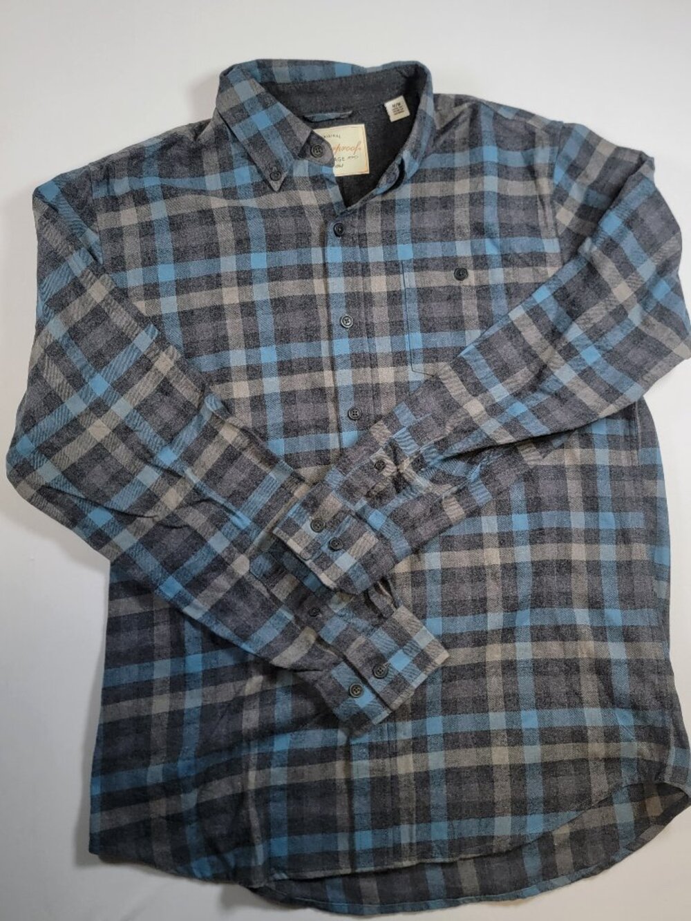 Weatherproof Vintage Gray Blue Plaid Flannel Shirt Mens M